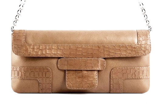 Dress clutch for wedding and parties in camel beige leather - Profile view